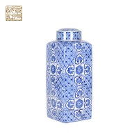 In the blue and white porcelain storage ceramic jar